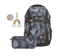Coocazoo Schulrucksack-Set MATE „Bubble Brush“ 3-teilig, grau, ergonomischer 30L Tornister, mit Brust- und Hüftgurt für Kinder ab der 5. Klasse, inkl. Mäppchen und COLOUR UP-Set