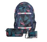 coocazoo Schulrucksack-Set Mate „Cloudy Peach“ 3-teilig, blau/lila/pink, ergonomischer 30L Tornister, mit Brust- und Hüftgurt für Kinder ab der 5. Klasse, inkl. Mäppchen und Geldbörse