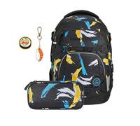 Coocazoo Schulrucksack-Set MATE „Crazy Artnight“ 3-teilig, schwarz, ergonomischer 30L Tornister, mit Brust- und Hüftgurt für Kinder ab der 5. Klasse, inkl. Mäppchen und COLOUR UP-Set