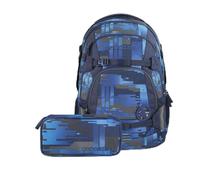 coocazoo Schulrucksack-Set Mate „Deep Matrix & Snap Me“ 3-teilig, blau, ergonomischer 30L Tornister, höhenverstellbar, für Kinder ab der 5. Klasse, inkl. Federmäppchen & Colour UP-Set