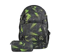 coocazoo Schulrucksack-Set Mate Lime Flash, schwarz, 2-teilig