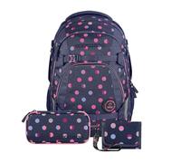 Coocazoo Schulrucksack-Set MATE „Reflective Moons“ 3-teilig, blau, ergonomischer 30L Tornister, mit Brust- und Hüftgurt für Kinder ab der 5. Klasse, inkl. Mäppchen und Geldbörse
