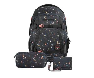 Coocazoo Schulrucksack-Set MATE „Sprinkled Candy“ 3-teilig, schwarz, ergonomischer 30L Tornister, mit Brust- und Hüftgurt für Kinder ab der 5. Klasse, inkl. Mäppchen und Geldbörse
