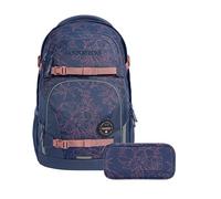 coocazoo Schulrucksack-Set Porter „Sweet Rose“ 3-TLG., blau/lila, ergonomischer 35 l Schulrucksack mit Easy Grow System, höhenverstellbar, inkl. Schlampermäppchen & Colour Up-Set