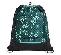 Coocazoo Turnbeutel „Pixel Blox”, schwarz-grün, mit Reißverschlussfach und Kordelzug, reflektierende Elemente, Schnalle zur Befestigung am Schulrucksack, 10 Liter, ab der 3. Klasse
