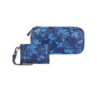 coocazoo Zubehör-Set 2-teilig Tropical Night, Schlampermäppchen mit Organizer-Flap & Geldbörse, blaues Blumenmuster, recyceltes Polyester, wasserabweisend