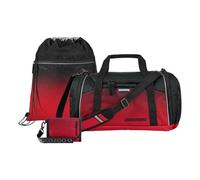 Coocazoo Zubehör-Set Blazing Fire 3-teilig, Sporttasche 20 l mit Nasswäschefach, Turnbeutel 10 l & Geldbörse, rot/schwarz, nachhaltig aus recyceltem Polyester