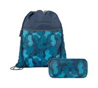 coocazoo Zubehör-Set Cloudy Camou, 2-teilig, blaues Schlampermäppchen mit Organizer-Flap und Turnbeutel mit 10 l Volumen, wasserabweisend