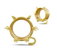 COOEAR Schrauben Sie zurück Goldene Farbe Ohr Tunnel und Stecker, Doppelte ausgestellte Anzeigen für Ohrringe, 1-Paar Cat Design Piercing Expander Stretcher 9/16".
