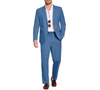 Coofandy 2-teiliges Leinenanzug-Set für Herren, Normale Passform, lässig, leicht, Blazer und Hose, Blau, XL