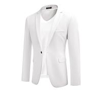 COOFANDY Anzugjacke Herren Regular Fit Sakko Anzugjacke Blazer Anzug Sakko EIN Knopf Blazer für Business Hochzeit Weiss 3XL