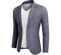 COOFANDY Anzugjacken Sakko Herren Casual Business Blazer Regular Fit 2 Knöpfe Freizeit Anzug Einfarbig Blau L
