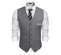 COOFANDY Anzugweste für Herren V-Ausschnitt Formelle Einfarbige Weste Elegant Anzugwesten Hochzeit Business Westen mit Taschen Grau M