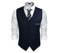 COOFANDY Anzugweste für Herren V-Ausschnitt Slim fit Modern HerrenWeste Einfarbig Formale Hochzeit Party Elegant Weste Navy L