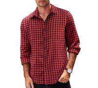 COOFANDY Flanellhemd Hemd Kariert Herren Langarm Karohemd Freizeithemden Arbeitshemd Holzfällerhemd Casual Schwarz Rot XL