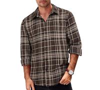 COOFANDY Flanellhemd Herren Hemd Langarm Kariertes Freizeithemd Arbeitshemden Holzfällerhemd Karo Baumfäller Hemd Männer Braun Weiß Schwarz 3XL