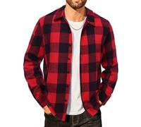 COOFANDY Flanellhemden Herren Langarm Kariert Arbeits Holzfällerhemd Warm Winter Karo Thermohemd Rot & Schwarz L