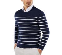 COOFANDY Gestreiftes Pullover Herren Rundhals Strickpullover Slim Fit Herren Sweater Business Winterpullover Männer Feinstrick Pulli XL