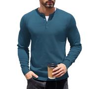 COOFANDY Gestricktes Pullover Herren mit Henley Kragen Casual Freizei Knopfleiste Klassisch Longsleeve Regular Fit Sweater Blau M