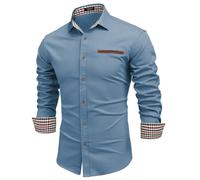 COOFANDY Hemd Herren Jeanshemd Langarm Slim Fit Denim Hemd Freizeithemd Rockabilly Herren Langarmshirt Trachtenhemd C-Dunkelblau XL