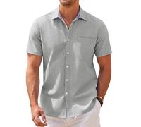 COOFANDY Hemd Herren Kurzarm Freizeithemd Oxford Hemden Kent-Kragen Oberhemden Casual Shirts Businesshemd für Männer Regular Fit Urlaubhemd Hellgrau S
