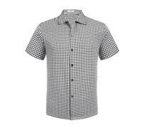 COOFANDY Hemd Herren Kurzarm Sommerhemd Karierte Hemden Kurzarmhemd Holzfällerhemd Karohemd Freizeithemden Trachtenhemd Weiß & Schwarz Klein Karomuster L