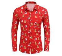 COOFANDY Hemd Herren Langarm Weihnachtshemd Freizeithemd Christmas Shirt Weihnachten Hemden Rot L