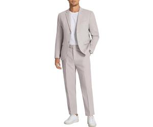 Coofandy Herren 2-teiliges Leinenanzug-Set, Normale Passform, lässiger Leinenanzug, Leichter Anzug, Sommer, Strand, Hochzeit, Hellgrau, L