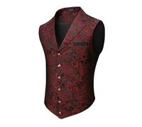 COOFANDY Herren-Anzugweste mit Paisleymuster, viktorianischer Weste, Gothic, Steampunk, formelle Weste, Smoking-Weste mit eingekerbtem Revers, Weinrot, Medium