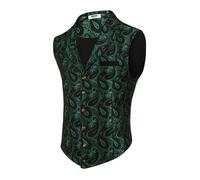 COOFANDY Herren-Anzugweste, Paisleymuster, viktorianische Weste, Gothic, Steampunk, formelle Smoking-Weste mit gekerbtem Revers, Grünes Paisley, Small