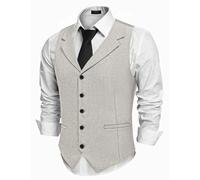 COOFANDY Herren-Anzugweste, schmale Passform, Revers, lässig, formelle Weste, Pastellgrau, X-Large