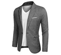 Coofandy Herren-Blazer, lässige Sportmäntel, schmale Passform, EIN Knopf, Anzugjacke, leichtes Sportjacket, GRAU, L