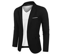 COOFANDY Herren-Blazer, lässige Sportmäntel, schmale Passform, ein Knopf, Anzugjacke, leichtes Sportjacket, Dunkles Schwarz, L