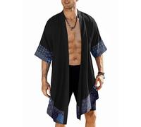 COOFANDY Herren Cardigan Long Length Leichter Poncho-Umhang vorne offen Cape Coat Medium Schwarz