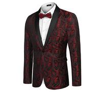 COOFANDY Herren Casual Blazer Paisley Jacken Retro Anzug Jacquard Blumendruck Ein-Knopf stilvolle Mäntel schicker Smoking Dinner Jacket, Ein Wein, XL