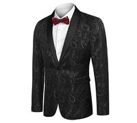 COOFANDY Herren Casual Blazer Paisley Jacken Retro Anzug Jacquard Blumendruck Ein-Knopf stilvolle Mäntel schicker Smoking Dinner Jacket, A Schwarz, S