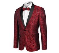 COOFANDY Herren Casual Blazer Paisley Jacken Retro Anzug Jacquard Blumendruck Ein-Knopf stilvolle Mäntel schicker Smoking Dinner Jacket, A Rot, S
