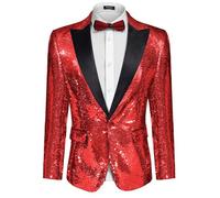 Coofandy Herren Glänzende Pailletten Jackett Blazer mit einem Knopf Smoking für Party, Hochzeit, Bankett, Prom X-Large rot