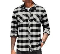 COOFANDY Herren Hemd Flanellhemd Kariertes Langarmhemd Freizeithemden Karohemd Check Shirts Businesshemden Holzfällerhemd Bügelfrei Oberteil Schwarz-weiß Kariert XXL