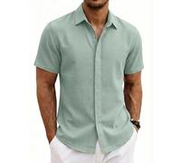 COOFANDY Herren Hemd Kurzarm Baumwolle Sommer Hemden für Herren Freizeithemd Regular Fit Strand Shirt Hellgrün 3XL