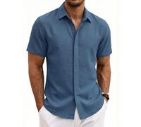 COOFANDY Herren Hemd Kurzarm Baumwolle Sommer Hemden für Herren Freizeithemd Regular Fit Strand Shirt Marineblau 3XL