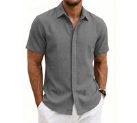 COOFANDY Herren Hemd Kurzarm Baumwolle Sommer Hemden für Herren Freizeithemd Regular Fit Strand Shirt Dunkelgrau XL