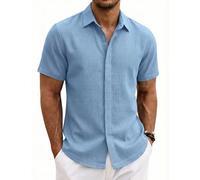 COOFANDY Herren Hemd Kurzarm Baumwolle Sommer Hemden für Herren Freizeithemd Regular Fit Strand Shirt Hellblau XL
