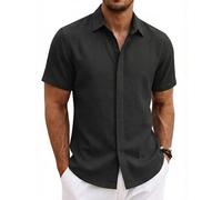 COOFANDY Herren Hemd Kurzarm Baumwolle Sommer Hemden für Herren Freizeithemd Regular Fit Strand Shirt Schwarz 3XL