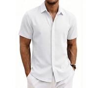 COOFANDY Herren Hemd Kurzarm Baumwolle Sommer Hemden für Herren Freizeithemd Regular Fit Strand Shirt Weiß 3XL