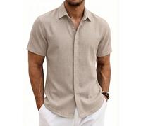 COOFANDY Herren Hemd Kurzarm Baumwolle Sommer Hemden für Herren Freizeithemd Regular Fit Strand Shirt Champagnerfarbe 3XL