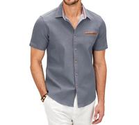 COOFANDY Herren Hemd Kurzarm Jeanshemd Sommer Kurzarmhemd Männer Freizeithemd Denim Button Down Shirt mit Kariert Kent-Kragen Hellgrau S