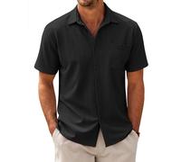 COOFANDY Herren Hemd Kurzarm Männer Freizeithemd mit Tasche Twill Shirt Hawaii Hemd Regular Fit Knopfleiste Sommerhemd Schwarz L