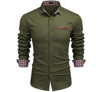 COOFANDY Herren Hemd Langarm Herrenhemden Jeanshemd Denim Shirt Langarmhemd Cowboy-Style Freizeithemden Mit Karierter Kragen Businesshemd Armeegrün 3XL