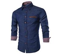 COOFANDY Herren Hemd Langarm Jeanshemd Denim Hemd Freizeithemd Langarm Businesshemd Langarmhemd Cowboy-Style B-Dunkelblau XL